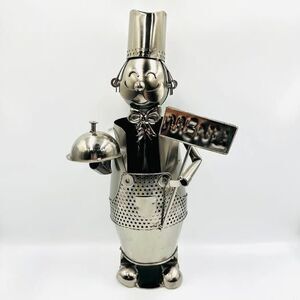 German Handmade Metal Chef Butler Wine Bottle Holder Server Whimsical Decor